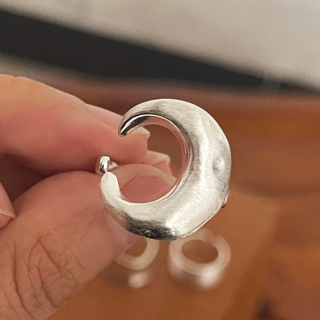 925 Sterling Silver Rings for Women Couple Minimalist Handmade Simple Wide Moon Ring Set Party Jewelry Gift Prevent Allergy - Live Store 4U
