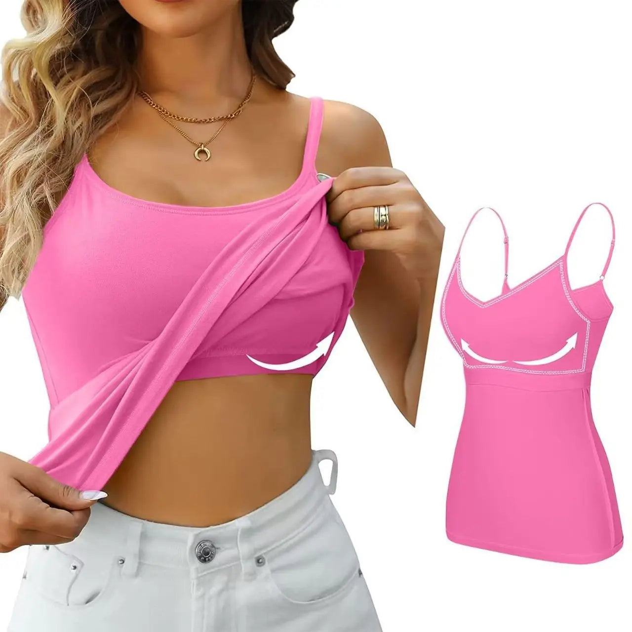Padded Bra Tank Top Women Modal Spaghetti Solid Cami Top Vest Female Adjustable Camisole With Built In Bra Fitness Clothing - Live Store 4U