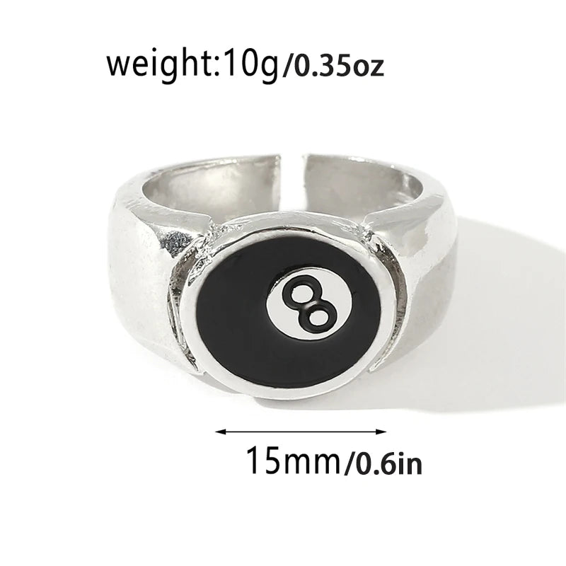 Number 8 Black Pool Billiard Ball Ring for Man, Personality Charm, Cocktail Party Accessories, Eight , - Live Store 4U