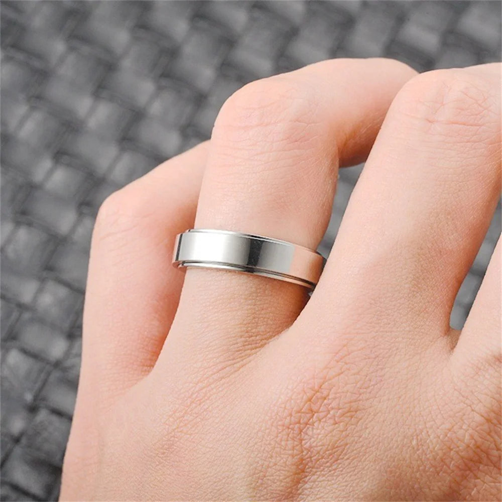 Anxiety Fidget Spinner Rings Black Silver Color Stainless Steel Spinning Rotating Mood Ring for Men Women Anti Stress Jewelry - Live Store 4U