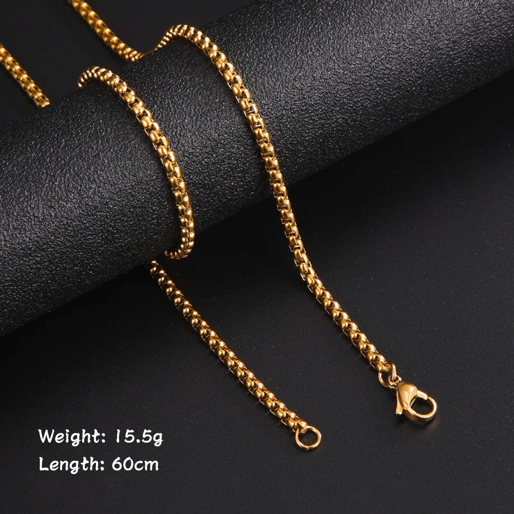 Skyrim Fashion 60cm Long Box Chain Necklace Men Stainless Steel Black Gold Color Link Chains Basic Punk Jewelry Wholesale - Live Store 4U