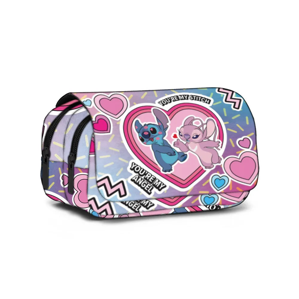 New Disney Cartoon Lilo&Stitch Pencil Case Cute Girl&Child School Supplies Double Layered Flip Cover Pencil Box Holiday Gifts