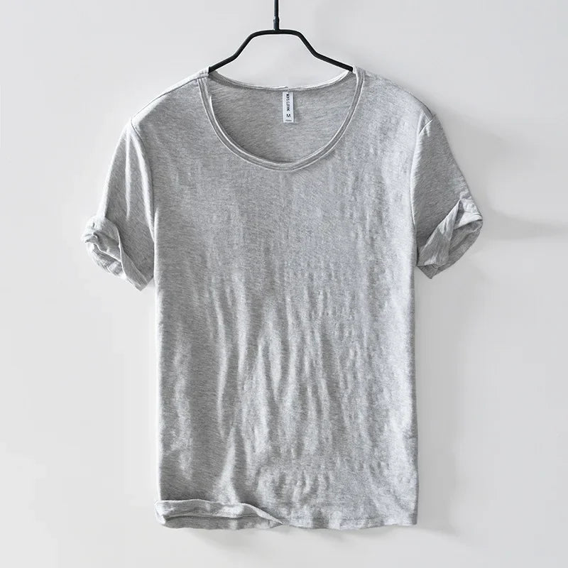 Retro Raw Edge T-Shirt for Men, 100% Cotton, Lightweight,Breathable,Slim-fit, Monochromatic, O-Neck, Casual Basic Top - Live Store 4U