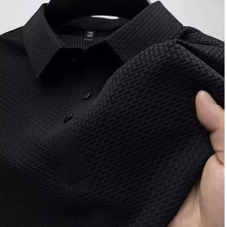 Summer New Men's Lop-up Hollow Short-sleeved Polo Tee Shirt Ice Silk Breathable Business Fashion T-Shirt Male Brand Clothes - Live Store 4U