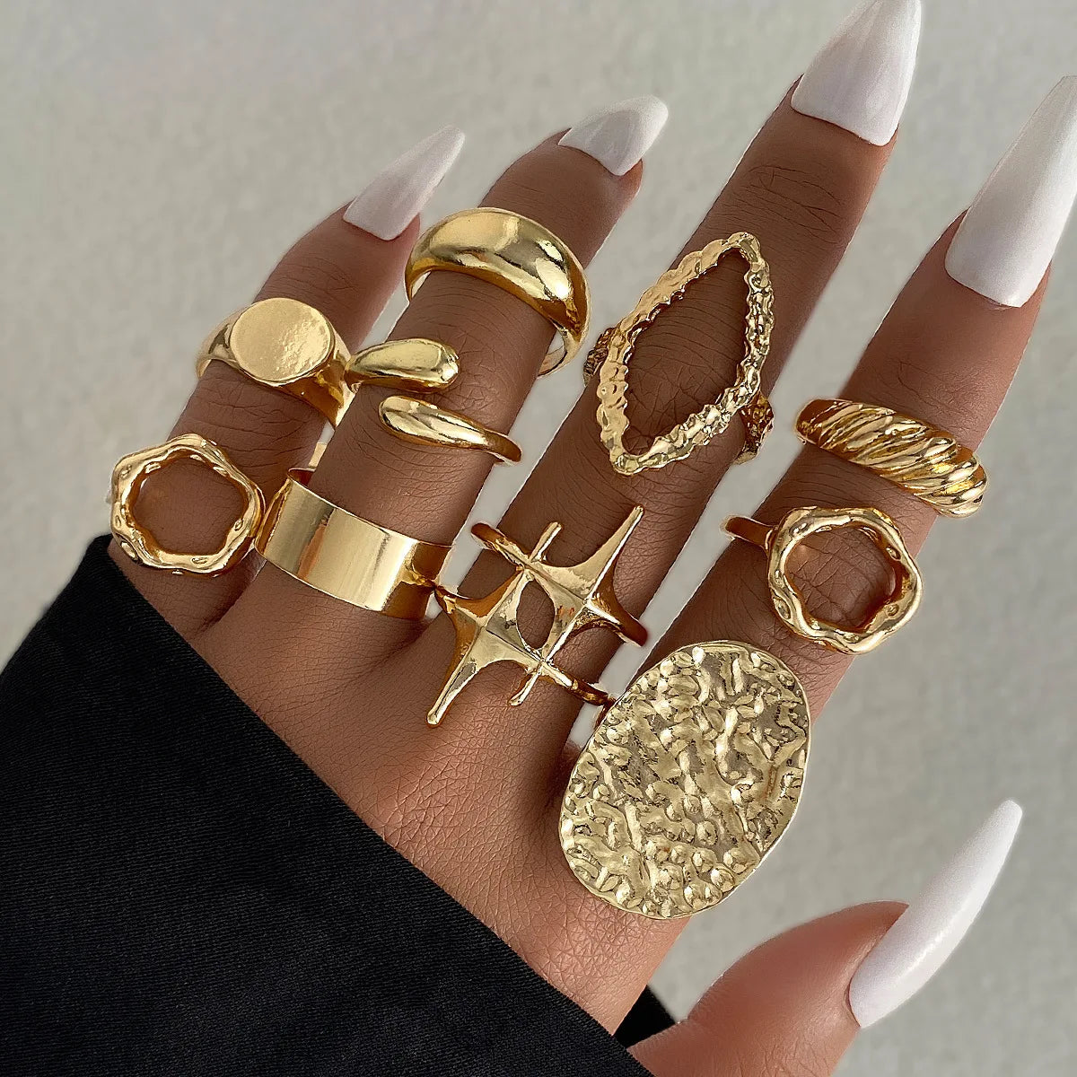 15Pcs/Set Exaggerated Metal Irregular Lines Water Droplet Smooth Rings for Women Men Punk Retro Boho Fashion Jewelry Gift - Live Store 4U