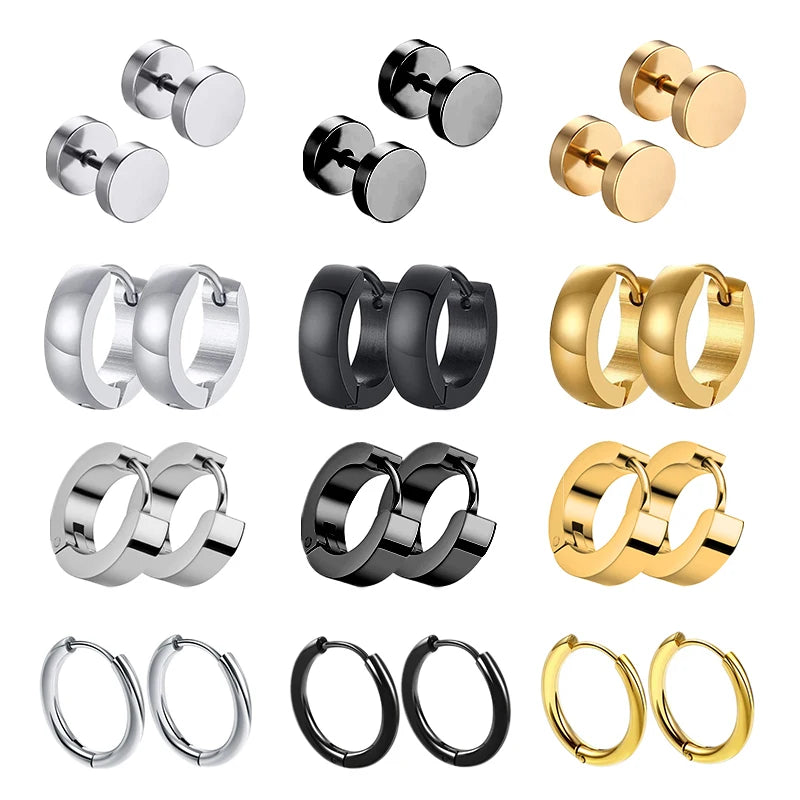 1 Pairs Multi Types Unisex Black Gold Color Stainless Steel Earring For Women Men Punk Gothic Piercing Fake Earrings Jewelry - Live Store 4U