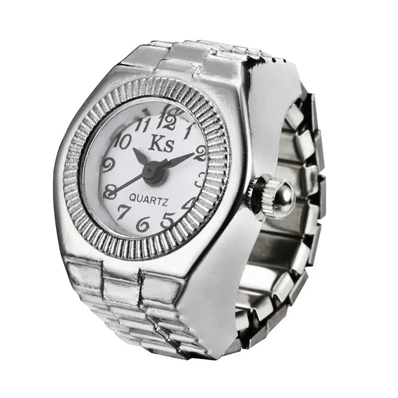 Vintage Punk Finger Watch Mini Elastic Strap Alloy Watches Couple Rings Jewelry Clock Retro Roman Quartz Watch Rings Women Men - Live Store 4U