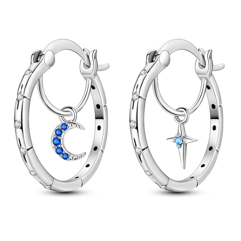 925 Sterling Silver Star Moon Hoop Earrings Sparkling Cubic Zircon Clover Earrings For Women Pretty Wedding Party Jewelry Gifts