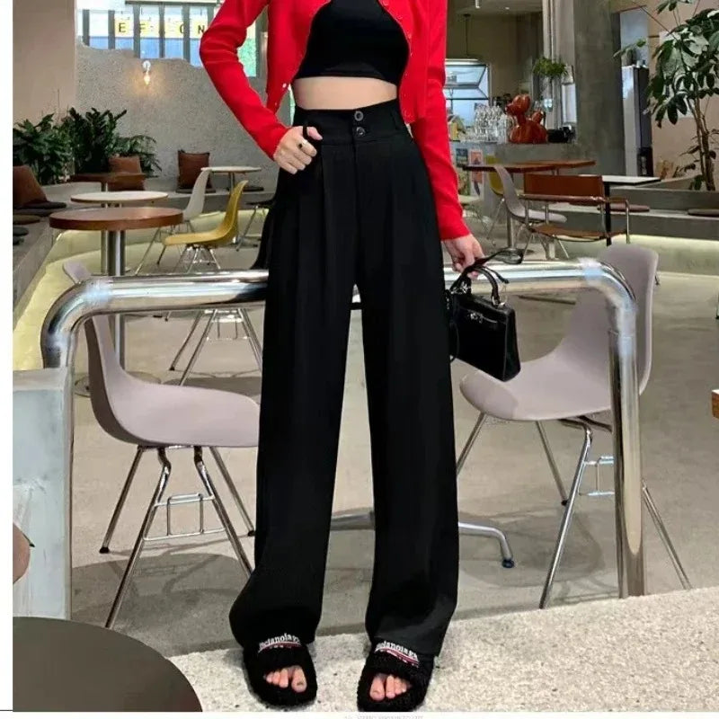 Elegant Wide Leg Pants Women Korean Style High Waist Black Baggy Pants Office Ladies Fashion Loose Suit Trousers Streetwear - Live Store 4U