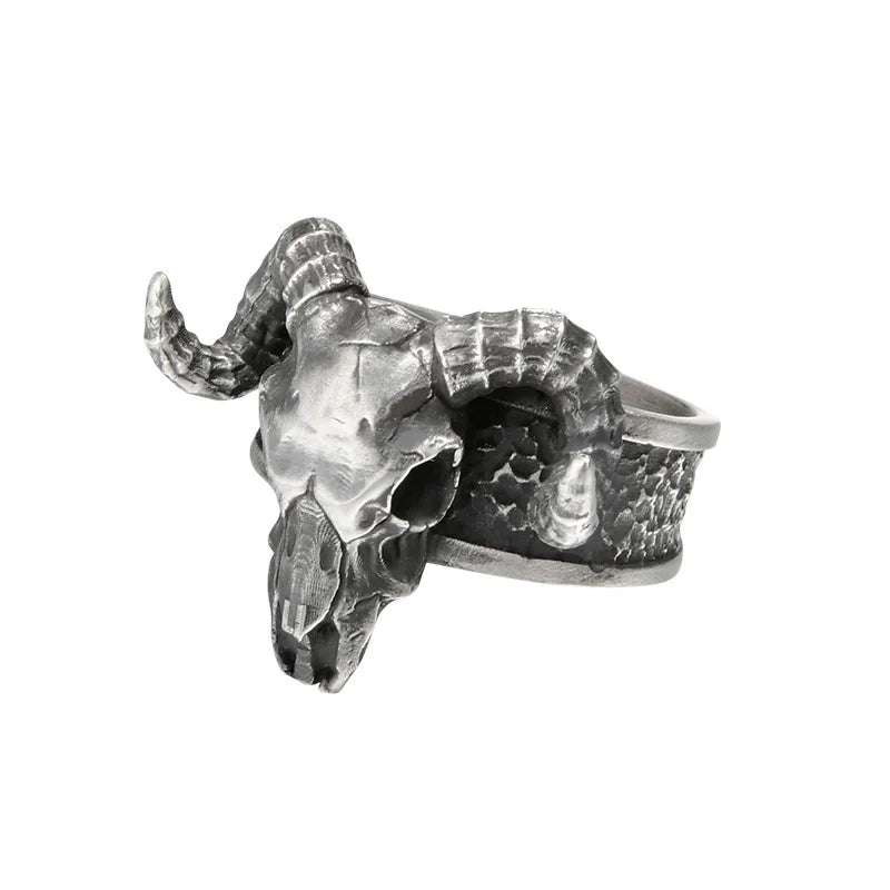 Vintage black goat open ring grams dark demon satanic niche exaggerated personality male finger ring - Live Store 4U